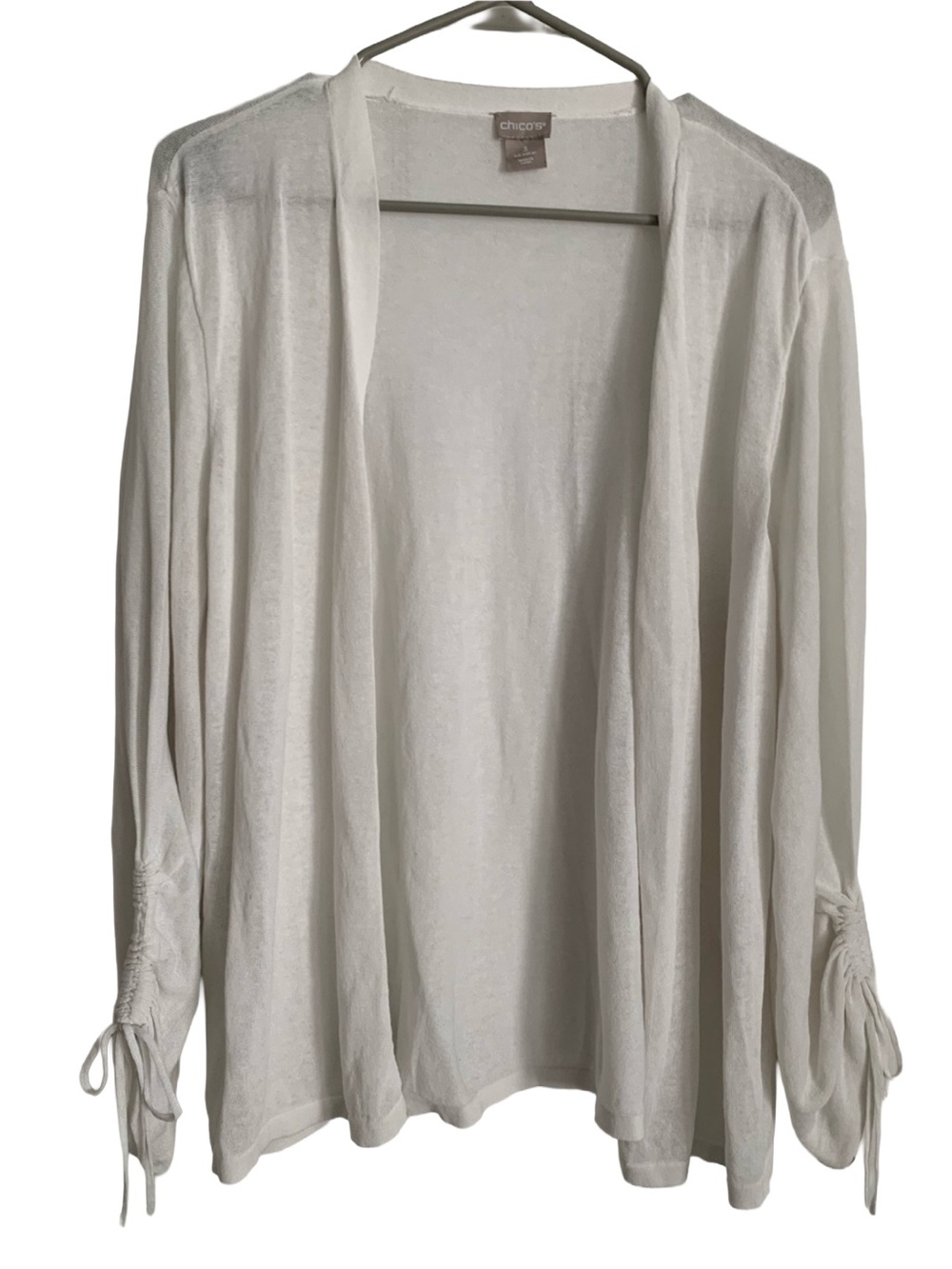 CHICOS Women's White Cotton Polyamide Open Front Cardigan Sweater